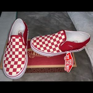 Red checkered slip on vans